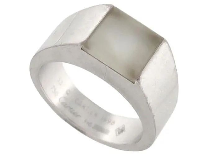 ANELLO CARTIER TANK IN ORO BIANCO 18K 13,6 GR IMPERMEABILE CON PIETRA DI LUNA