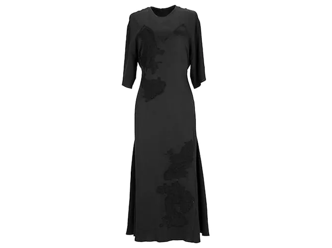 Abito midi in viscosa nera con inserti in pizzo di Victoria Beckham Nero