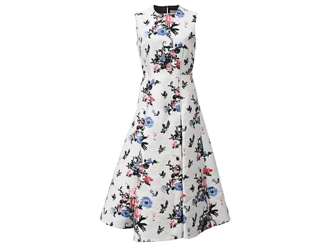 Abito midi plissettato in broccato di lino multicolore di Valentino Garavani