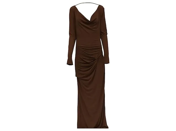 Abito maxi drappeggiato con scollo a cowl Tom Ford in viscosa marrone Rosso