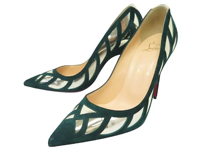 NUOVE SCARPE CHRISTIAN LOUBOUTIN MIRADOR 100 IN CAMOSCIO VERDE 38.5