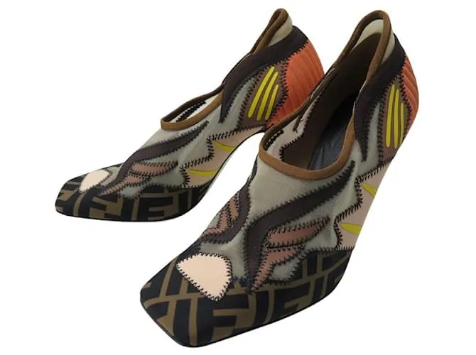 SCARPE ESCARPINS FENDI MESH & TELA LOGO FF MULTICOLOR 37 IT 38 FR Multicolore