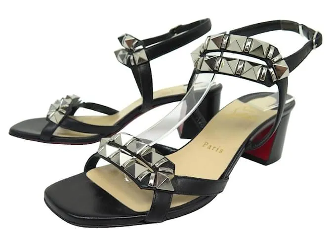 NUOVE SANDALI CON TACCO CHIUSO CHRISTIAN LOUBOUTIN GALERIETTA 38.5 Nero