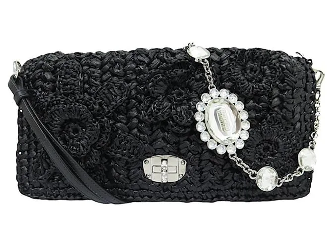 NUOVA BORSA MIU MIU 5BD233 CRISTAL RAPHIA NERO FIORI CROSSBODY