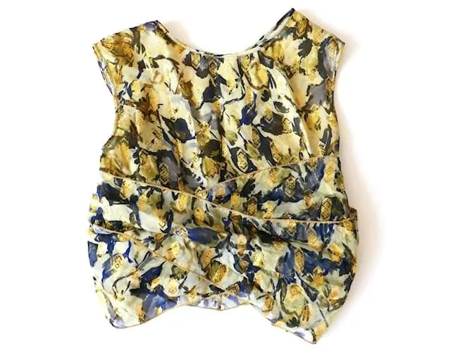 Top corto avvolto con stampa metallica Alberta Ferretti Resort 2016 D'oro