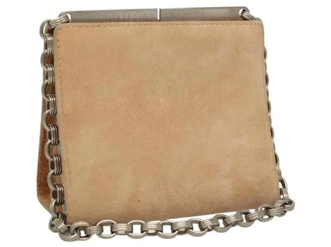 Autre Marque Borsa a spalla con catena in suede beige argento autentica 116077