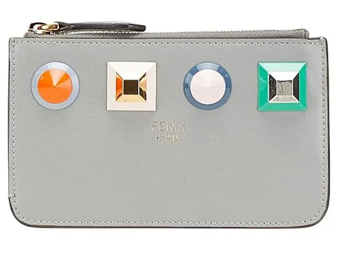 Portamonete in pelle con borchie multiple Fendi Grigio