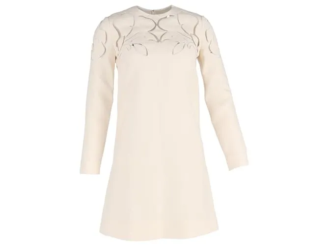 Abito Mini in Lana Avorio con Taglio Laser Valentino Garavani Flower Bianco Crudo