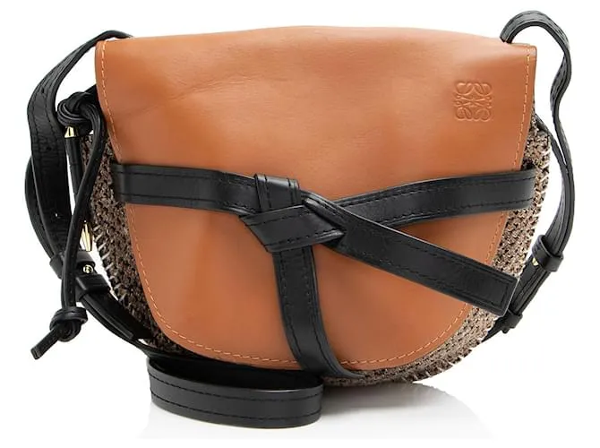 Loewe Piccola Borsa a Spalla in Tweed di Pelle di Vitello Gate Nero