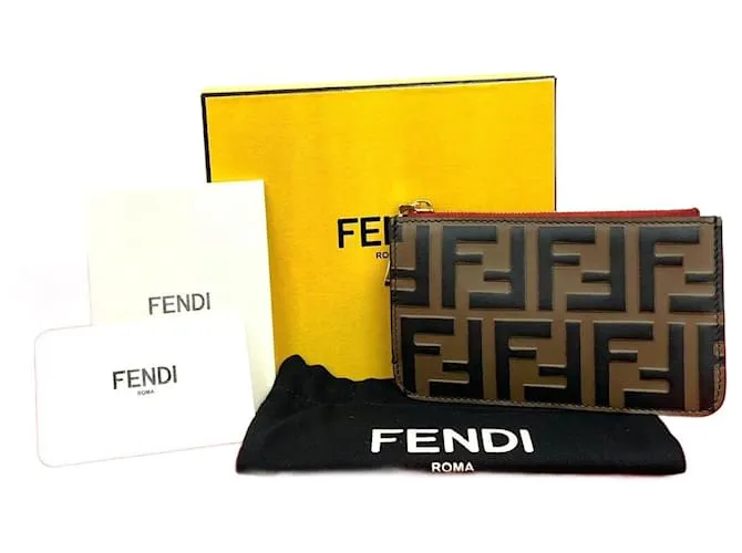 Zucca Portacarte in pelle Fendi FF Metallico Bronzo