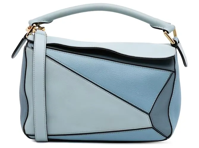 LOEWE Piccola Borsa Puzzle Tricolore in Pelle di Vitello Blu Blu chiaro