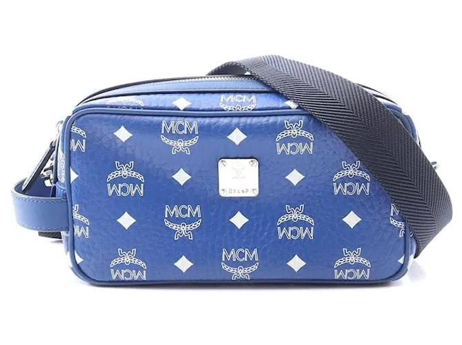 Borsa a spalla in pelle MCM Visetos blu