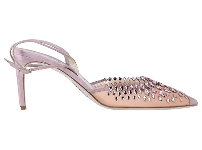 Rene Caovilla Décolleté Slingback impreziositi in suede rosa chiaro di René Caovilla