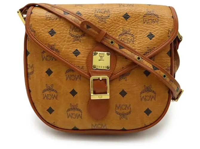 Borsa a Spalla MCM Visetos Logo Marrone Cognac