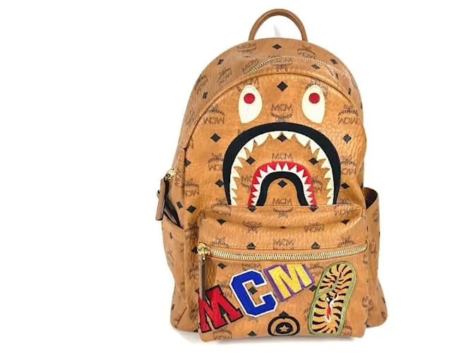 Zaino Shark Stark della collaborazione MCM BAPE Marrone