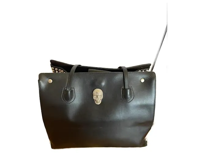 Borsa tote in pelle nera con teschio di cristallo e borchie Philipp Plein Nero