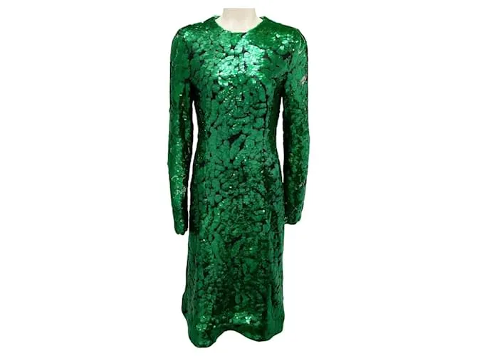 Abito da cocktail a maniche lunghe in paillettes giada di Prabal Gurung Verde