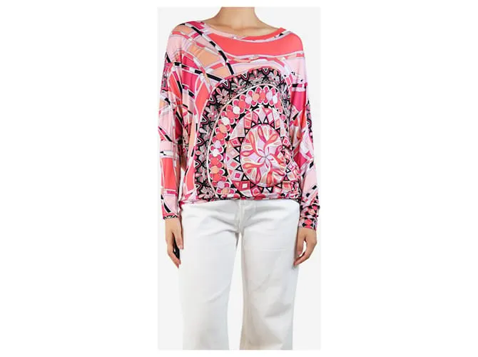 Emilio Pucci Top drappeggiato con stampa firmata rosa - taglia UK 10