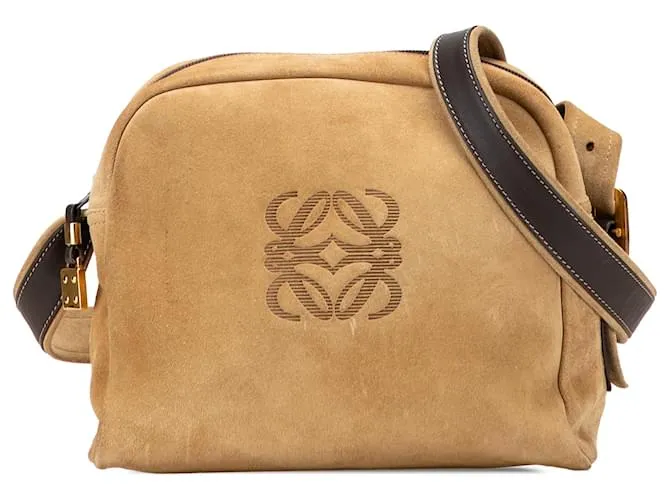 LOEWE Borsa a tracolla in suede marrone Anagram Beige Marrone scuro