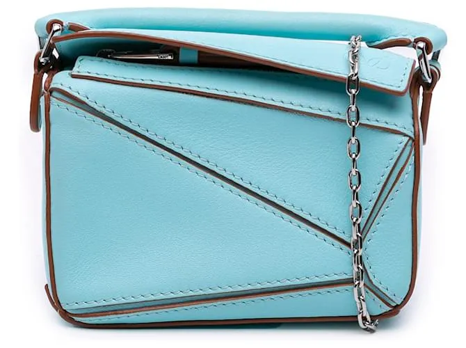 LOEWE Borsa Puzzle Nano in pelle di vitello blu Turchese