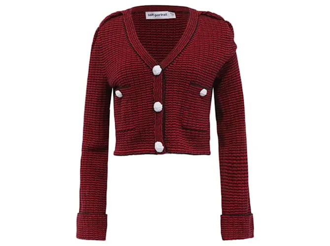 Self portrait Cardigan in cotone rosso con bottoni lavorati a maglia di Self-Portrait Bordò