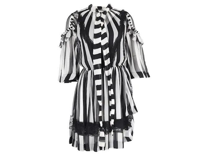 Abito Midi Striato in Seta Nera Givenchy