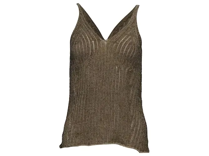 Top in cotone beige lavorato a maglia in paglia Chloé