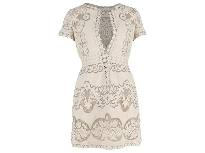 Valentino Garavani Abito Mini in Cotone Crema con Ricamo in Pizzo Guipure Valentino Bianco Crudo