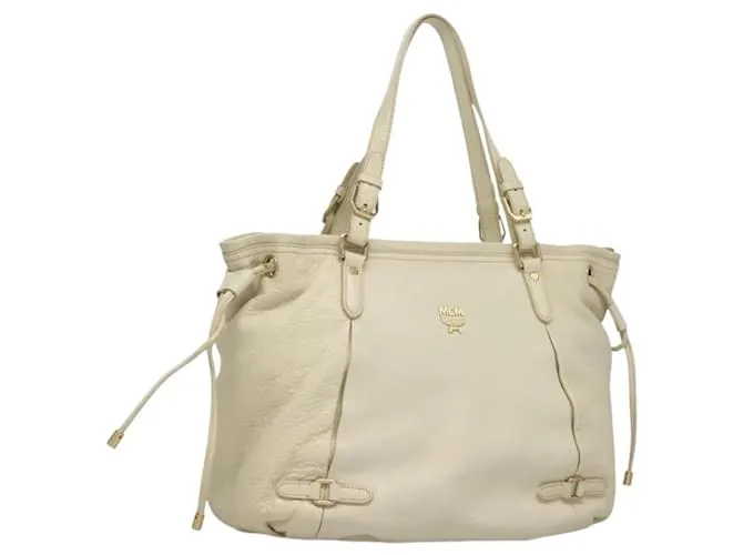 Borsa Tote in Pelle MCM Logogram Vicetos Bianco Oro Auth 131924 D'oro