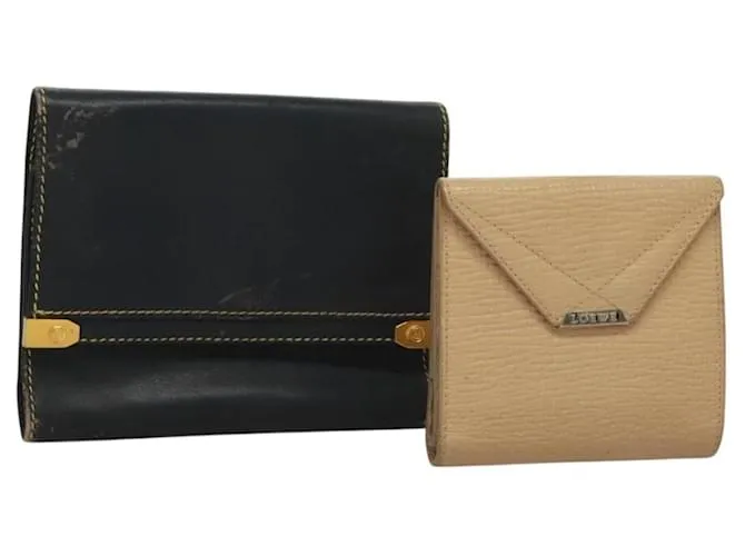 Portafoglio LOEWE Pelle 2Set Beige Blu navy oro Auth bs28180 D'oro