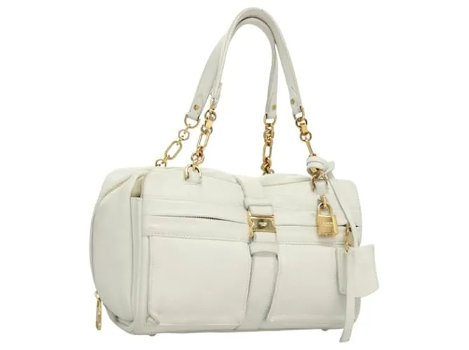 LOEWE Borsa a Mano Chain Roller in Pelle Bianca e Oro Auth yk18800 Bianco D'oro