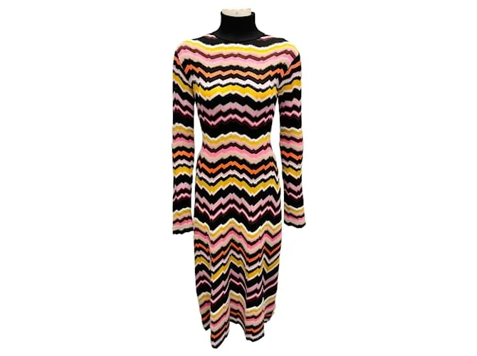 Abito in maglia a zig zag chevron nero / rosa multicolore Missoni 2024