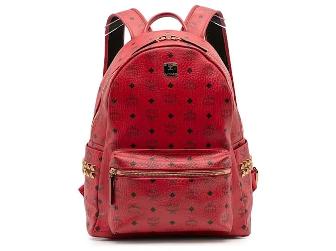 MCM Zaino Stark in tela rivestita Visetos rosso medio con borchie