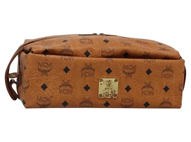 Pochette Vicetos in PVC Pelle MCM Logogram Marrone Oro Auth BA4160 D'oro