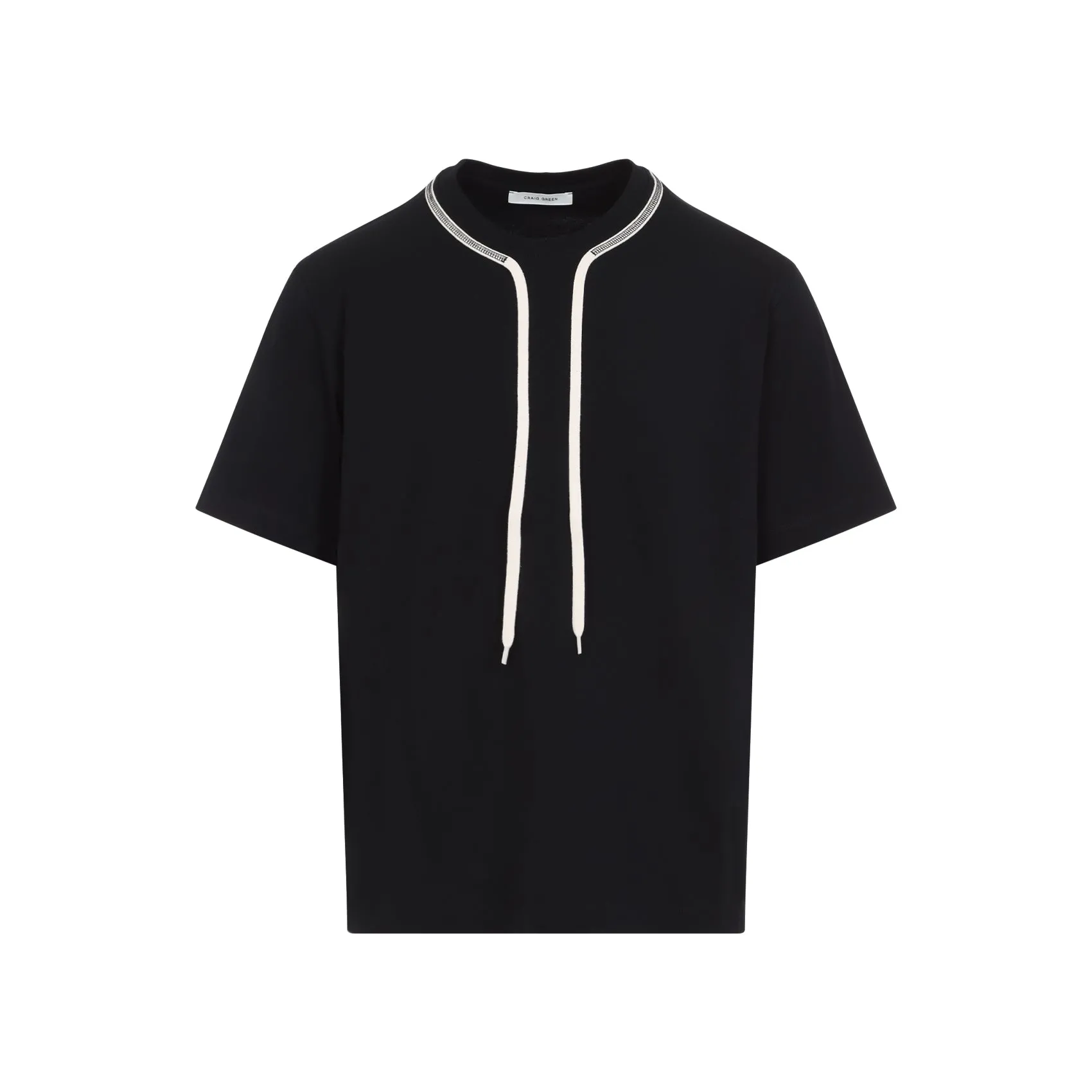 Black Flatlock Lace Cotton T-Shirt