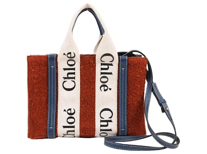 Borsa Chloé Woody Small in lana e pelle 2 in 1 marrone
