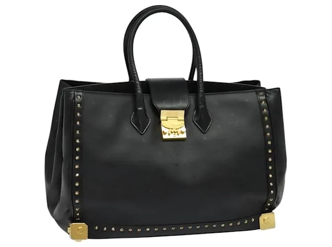 Borsa MCM Logogram Vicetos PVC Nero Oro Auth 132056 D'oro