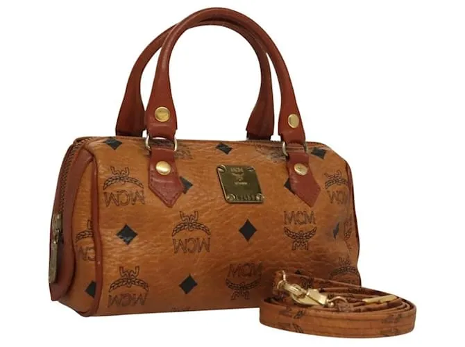 Borsa Boston Mini Vicetos Logogram MCM in pelle PVC 2 in 1 marrone oro Auth 132305 D'oro