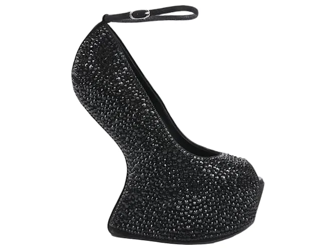 Wedges Piattaforma Senza Tacco Giuseppe Zanotti in Cristalli Swarovski - Taglia 38 EU Nero