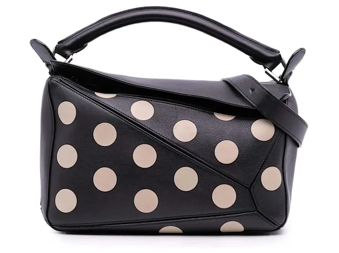 LOEWE Borsa Puzzle a Pois in Pelle di Vitello Nera Media Nero