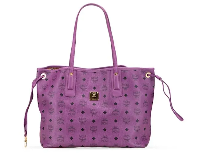 MCM Borsa Shopper Reversibile Media in Tela Coated Visetos Viola Porpora