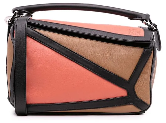 LOEWE Borsa Puzzle Grafica Piccola in Pelle di Vitello Marrone Marrone chiaro