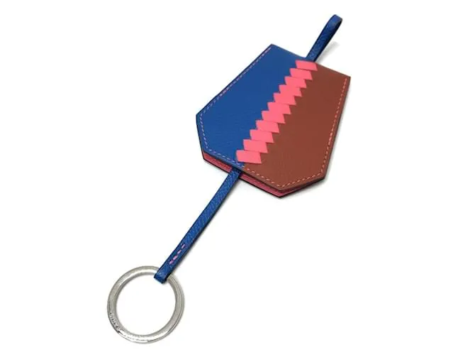 Ring Portachiavi Hermès Clé Grand Trasage Crochet Marrone Rosa Blu