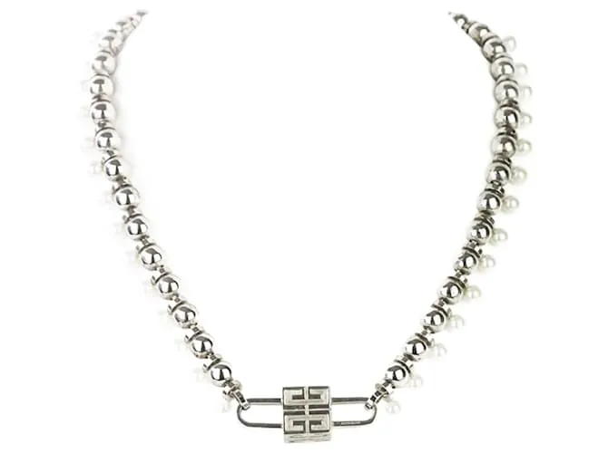 Collana Givenchy 4G con logo in metallo, cubo e perle finte Argento