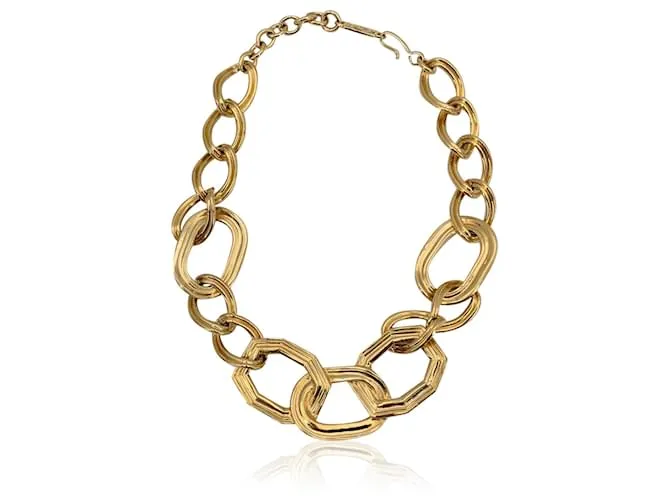 Yves Saint Laurent Collana Vintage in Metallo Dorato con Grandi Anelli a Catena D'oro