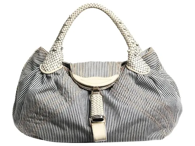 Spy Fendi Borsa in denim a righe spia blu e bianco
