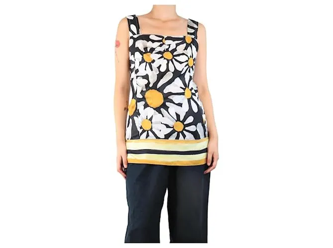 Marni Top nero con stampa di margherite - taglia UK 8