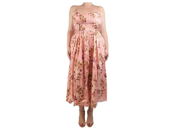 Zimmermann Abito midi fluido in lino floreale rosa - taglia UK 12