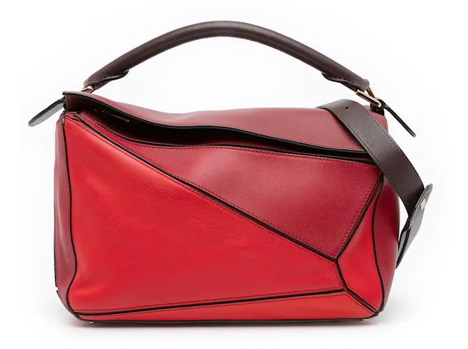 LOEWE Borsa Puzzle Tricolore in Pelle Rossa Media Rosso
