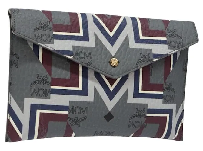 MCM Logogram Vicetos Clutch Bag in Pelle PVC Grigio Oro Auth am8856 Marrone D'oro